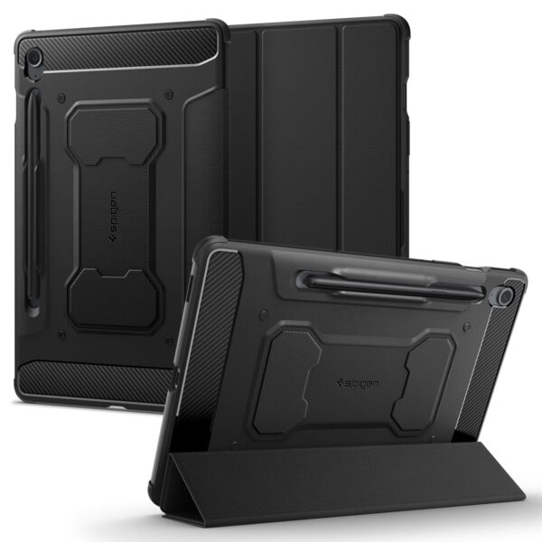 Spigen Rugged Armor Pro Full Cover Folio Case Compatible with Galaxy Tab S9 FE 11inch [S Pen Storage] [Trifold Stand] - Black